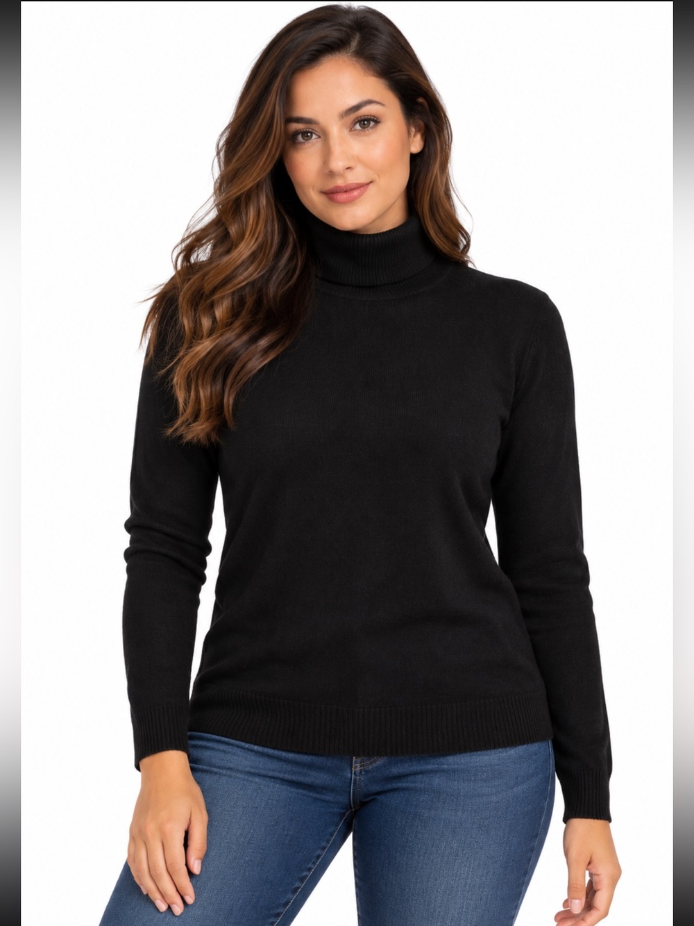 Lauren Hansen Women’s L Black Turtleneck Sweater Nylon Lycra Stretch Long Sleeve